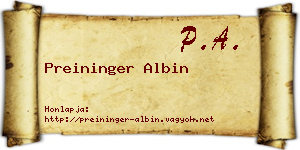Preininger Albin névjegykártya